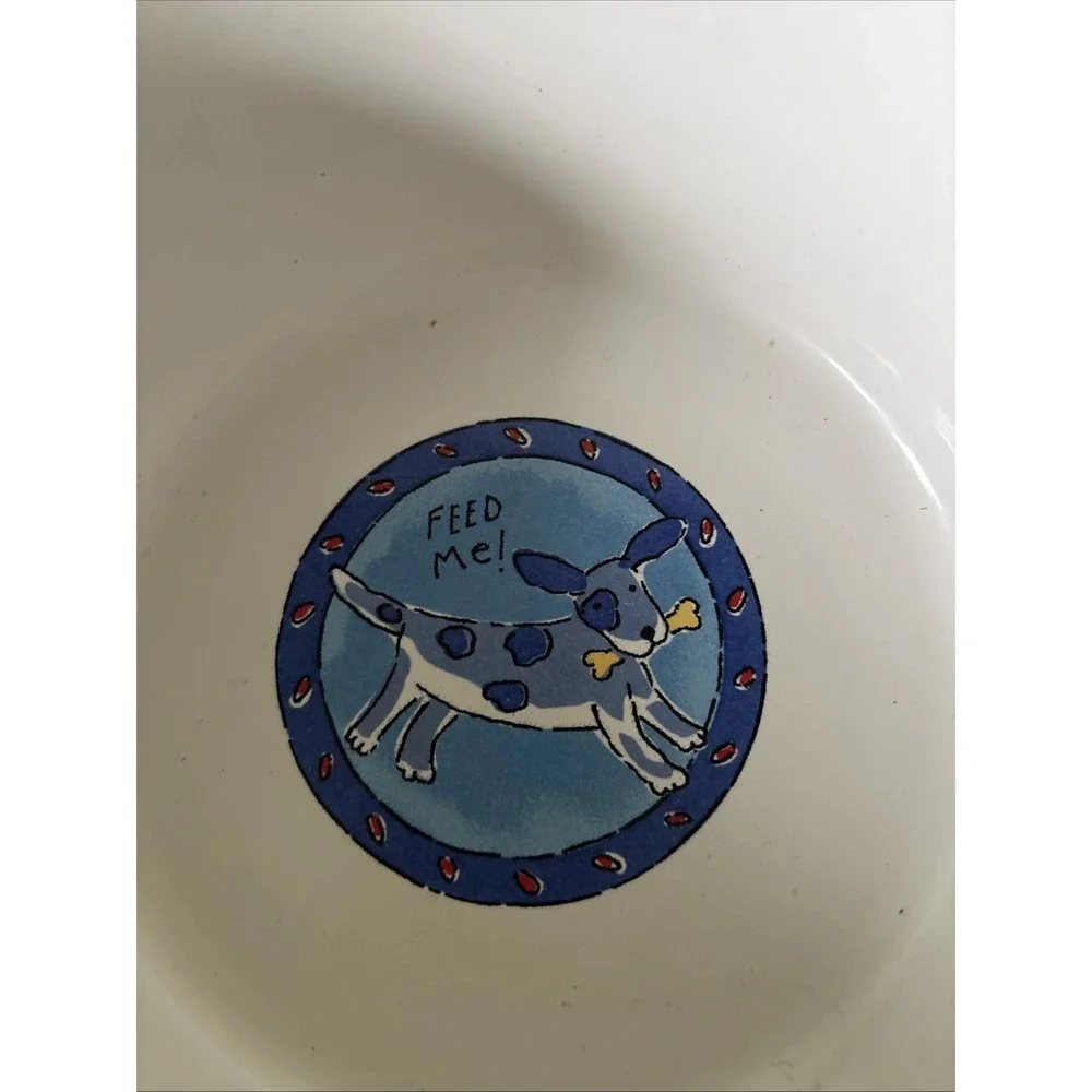 Signature Riviera Van Beers: FEED ME Jumbo Dog Bowl White Bowl Red Yellow Blue